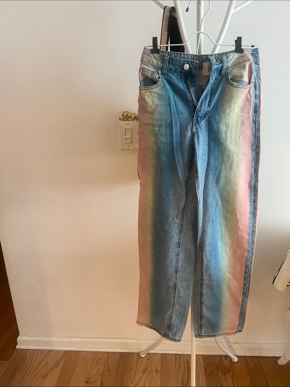 BDG Men's Straight Jeans with Blue and Multicolor Fade